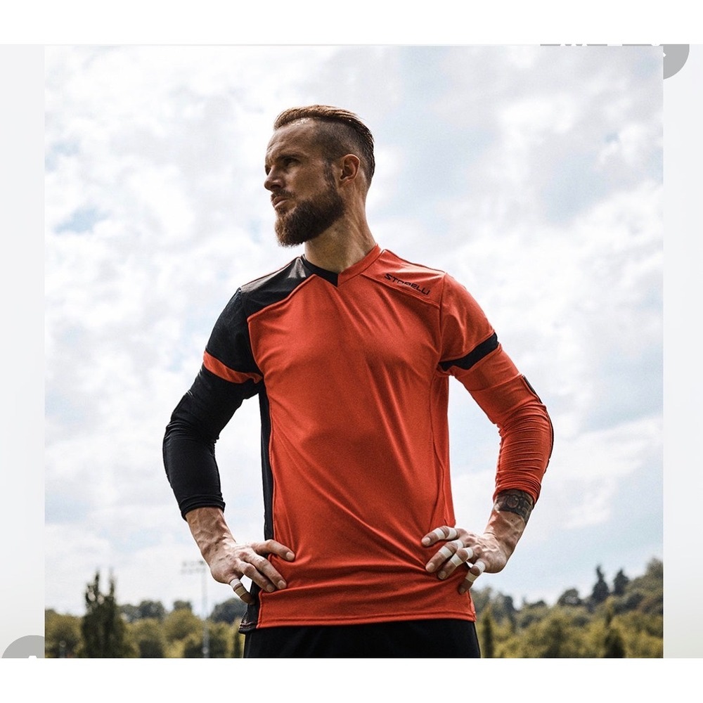 J12 Storelli ExoShield Gladiator Goalkeeper Jersey Red Black Padded Elbows‎ M